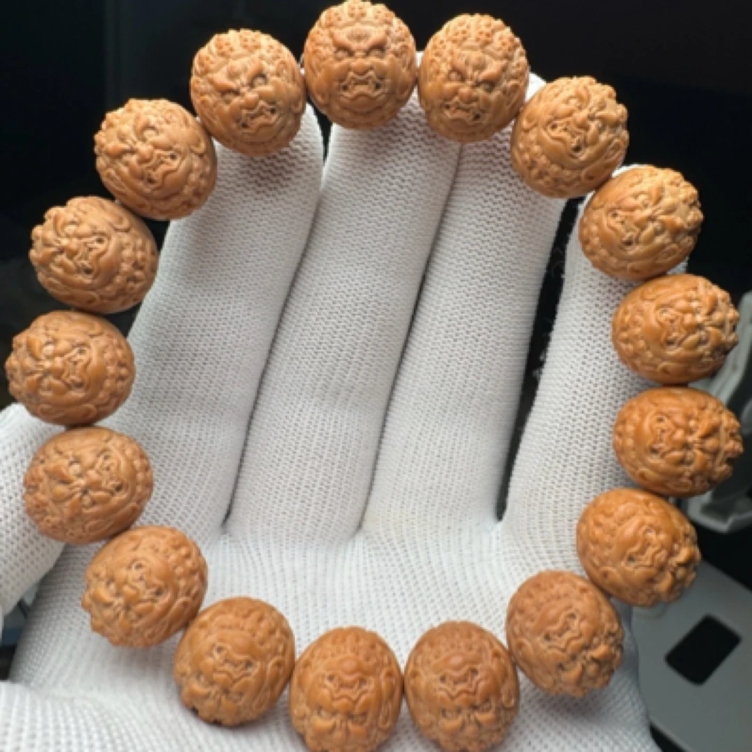 原皮原色 猴头雕刻大黑天手串 尺寸16左右