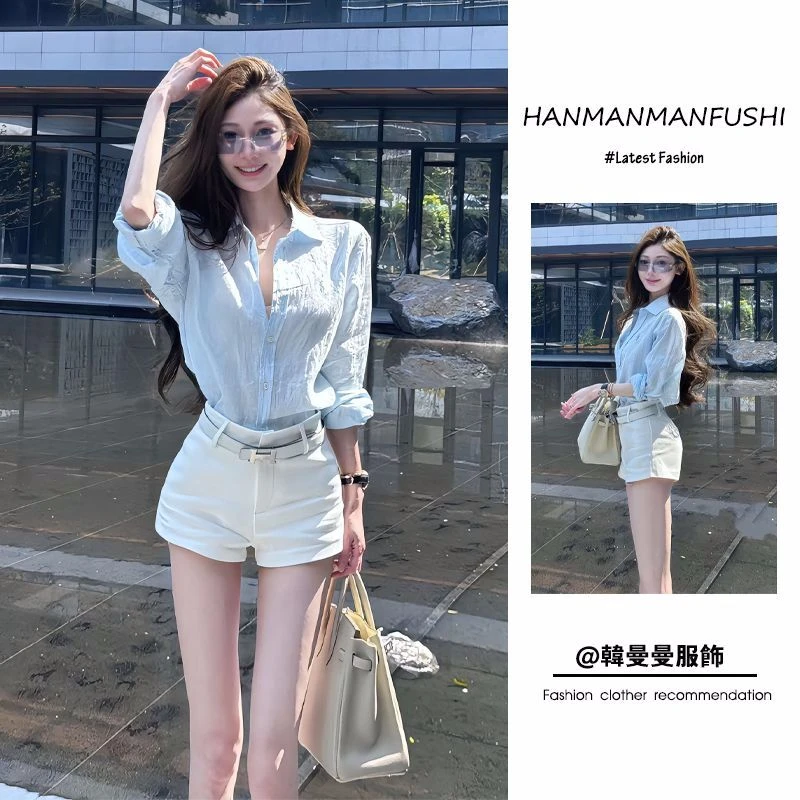 巨好看的夏装一整套小个子网红防晒衬衫上衣短裤气质职业装两件套