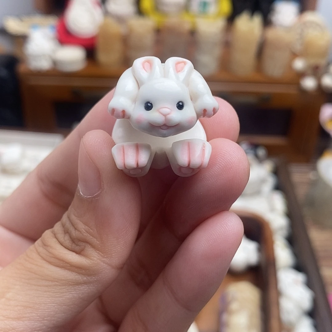 鹿骨把件c26鹿角小兔跑环