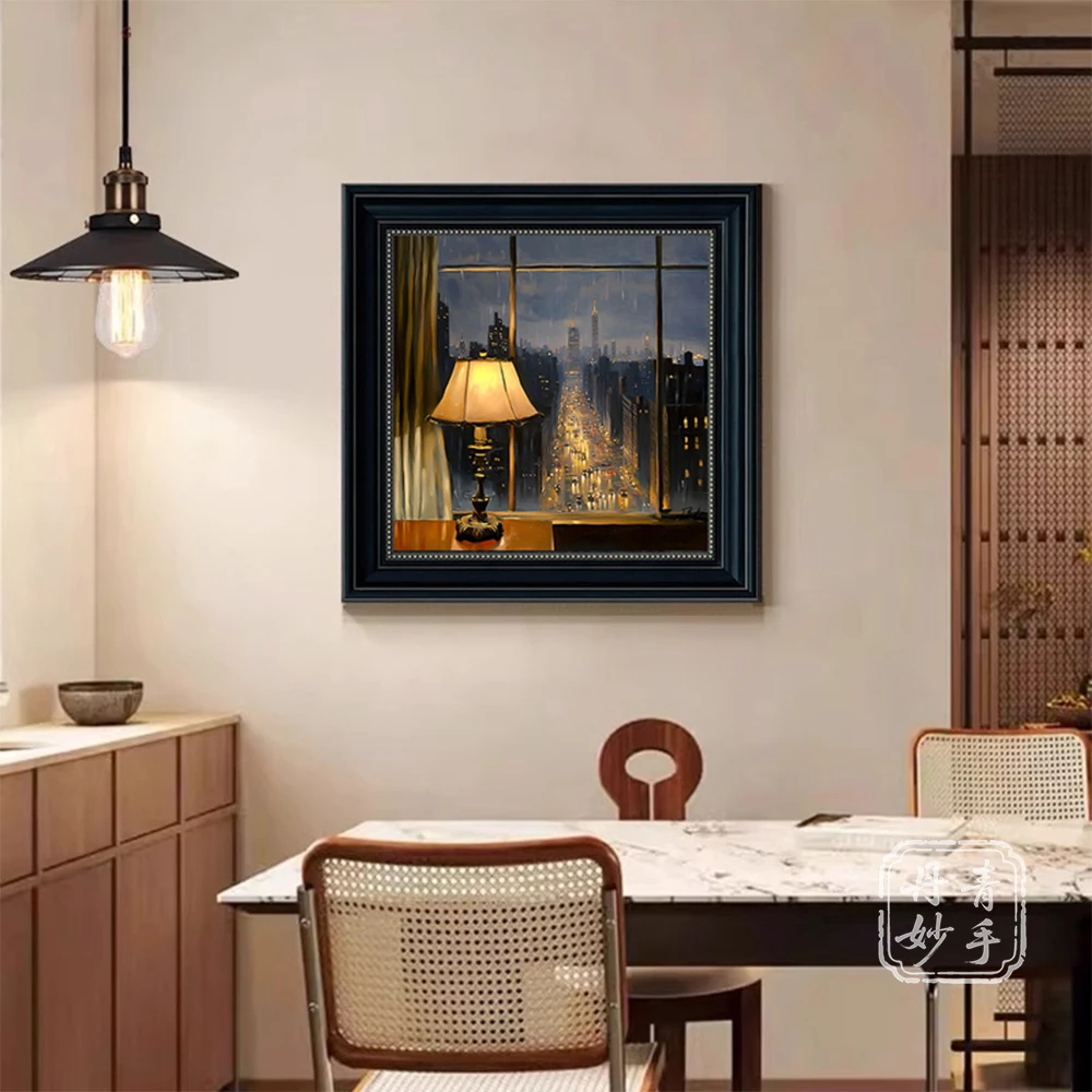 【欧框】北欧中古风窗边雨夜餐客厅装饰画小众艺术画玄关走廊挂画