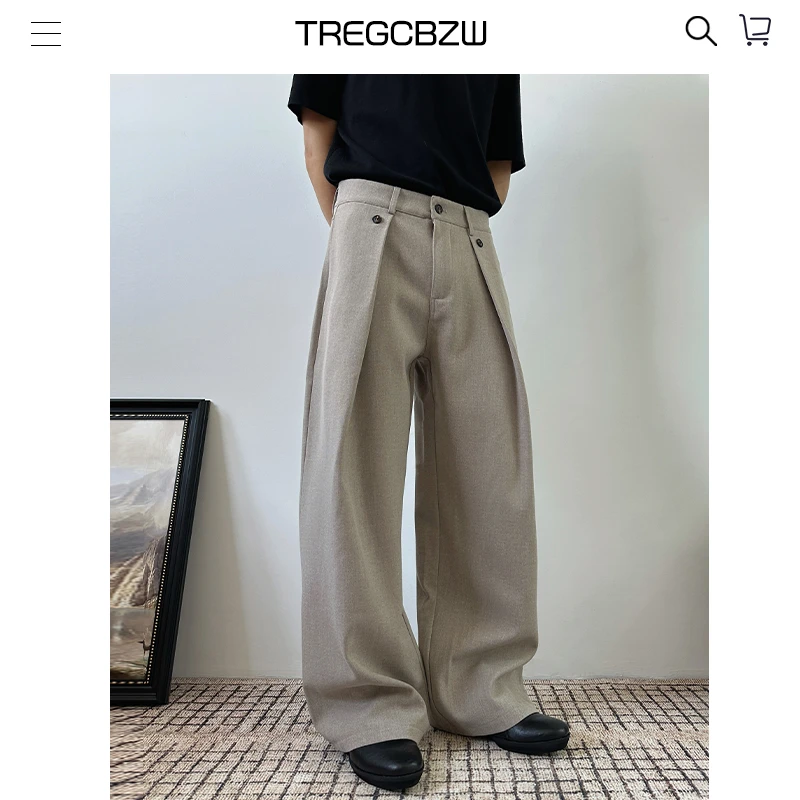 CBZW2025老钱风打褶设计感西装裤纯色百搭cleanfit垂感阔腿休闲裤