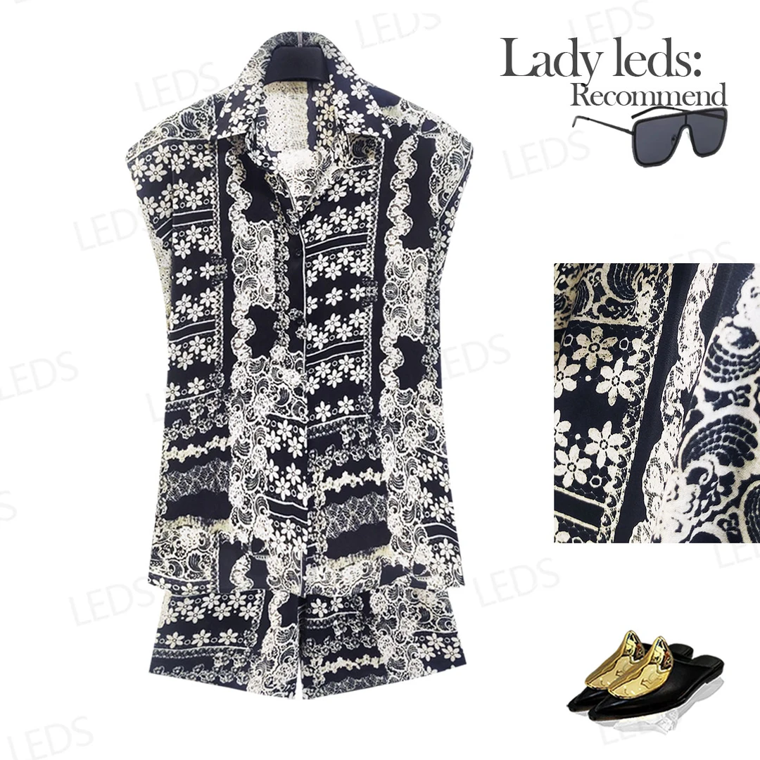 LEDS S661【复古印花无袖套装】夏季度假通勤一键切换优雅不费力