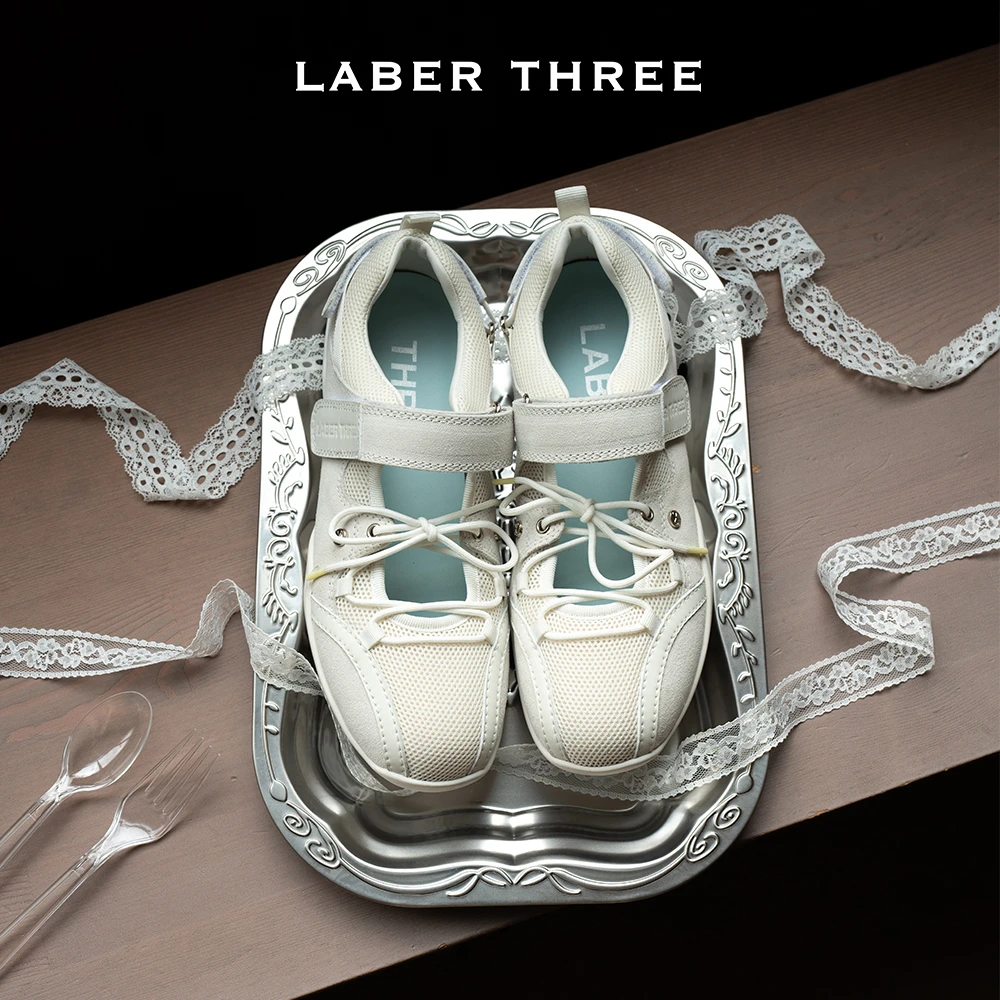 LABERTHREE 运动少女玛丽珍双色鞋带轻盈透气复古休闲低跟单鞋夏
