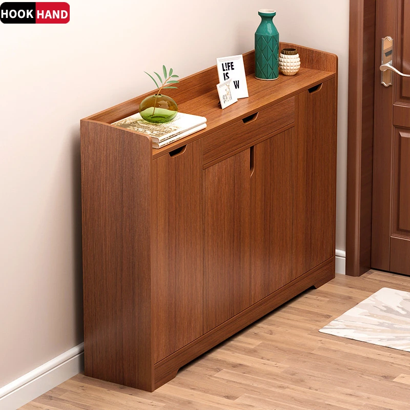 古檀木色鞋柜小户型家用门口楼道外入户门鞋柜大容量收纳经济鞋柜