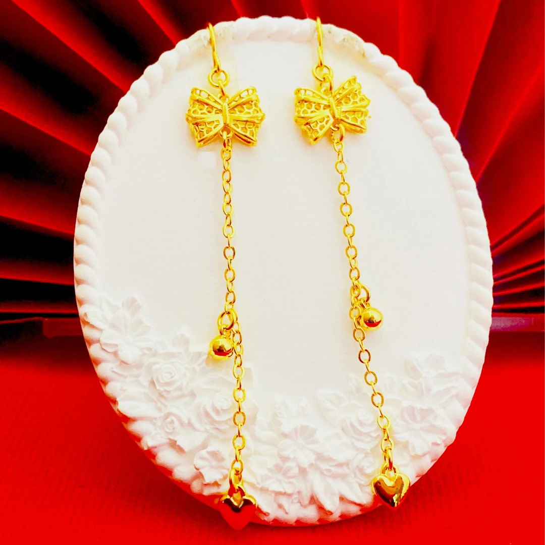 铜合金耳饰 气质长款流苏【流苏爱心蝴蝶耳钩】