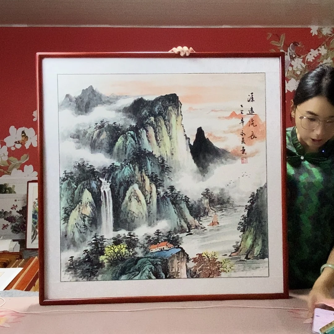 国画手写手绘带框包邮82✖️82国画作品