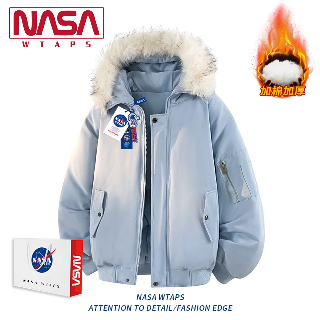 NASA WTAPS美式毛领连帽羽绒棉服男款秋冬季新款潮牌加厚保暖棉衣