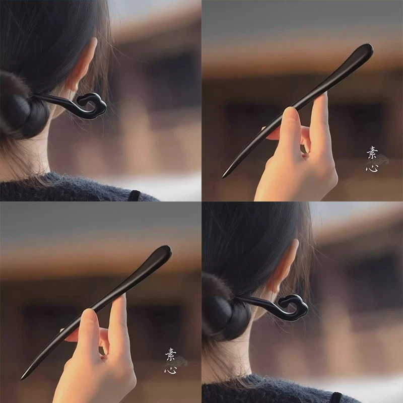 简约又百搭~古风黑檀木发簪女新中式汉服袍配饰发簪高级感盘发簪