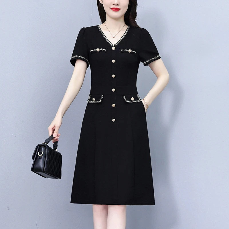 2025夏装新款时尚大码女装小香风裙子气质胖mm遮肉显瘦连衣裙