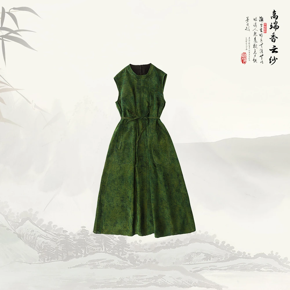 品牌新款新中式老前风宽松复古长款无袖连衣裙52507