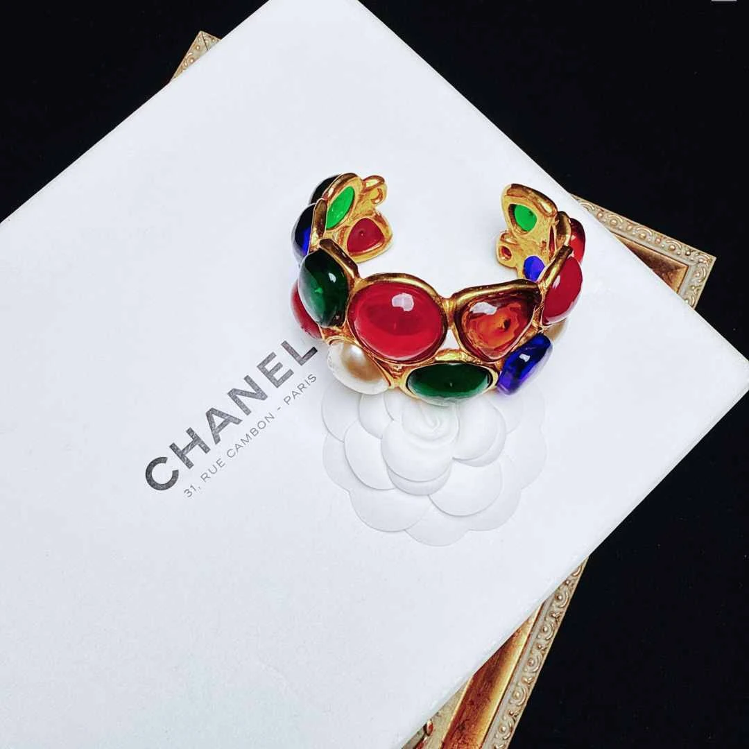 95新 Chanel/香奈儿 柚礼中古/香奈儿多色琉璃开口手镯cq509007