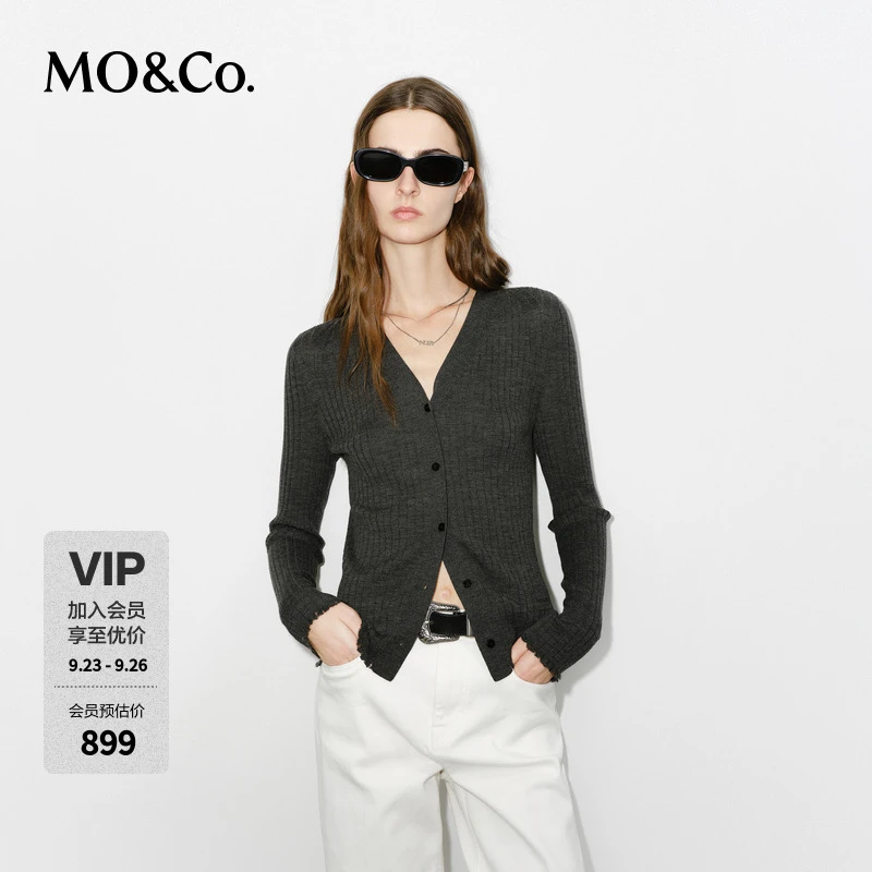 MOCO针织衫开衫冬【可机洗绵羊毛】简法V领MBD4CAR037