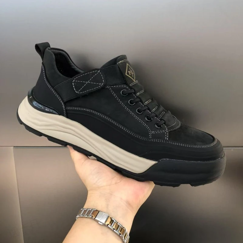 男鞋2025秋季新款真皮舒适轻便运动鞋男士时尚百搭复古厚底工装鞋