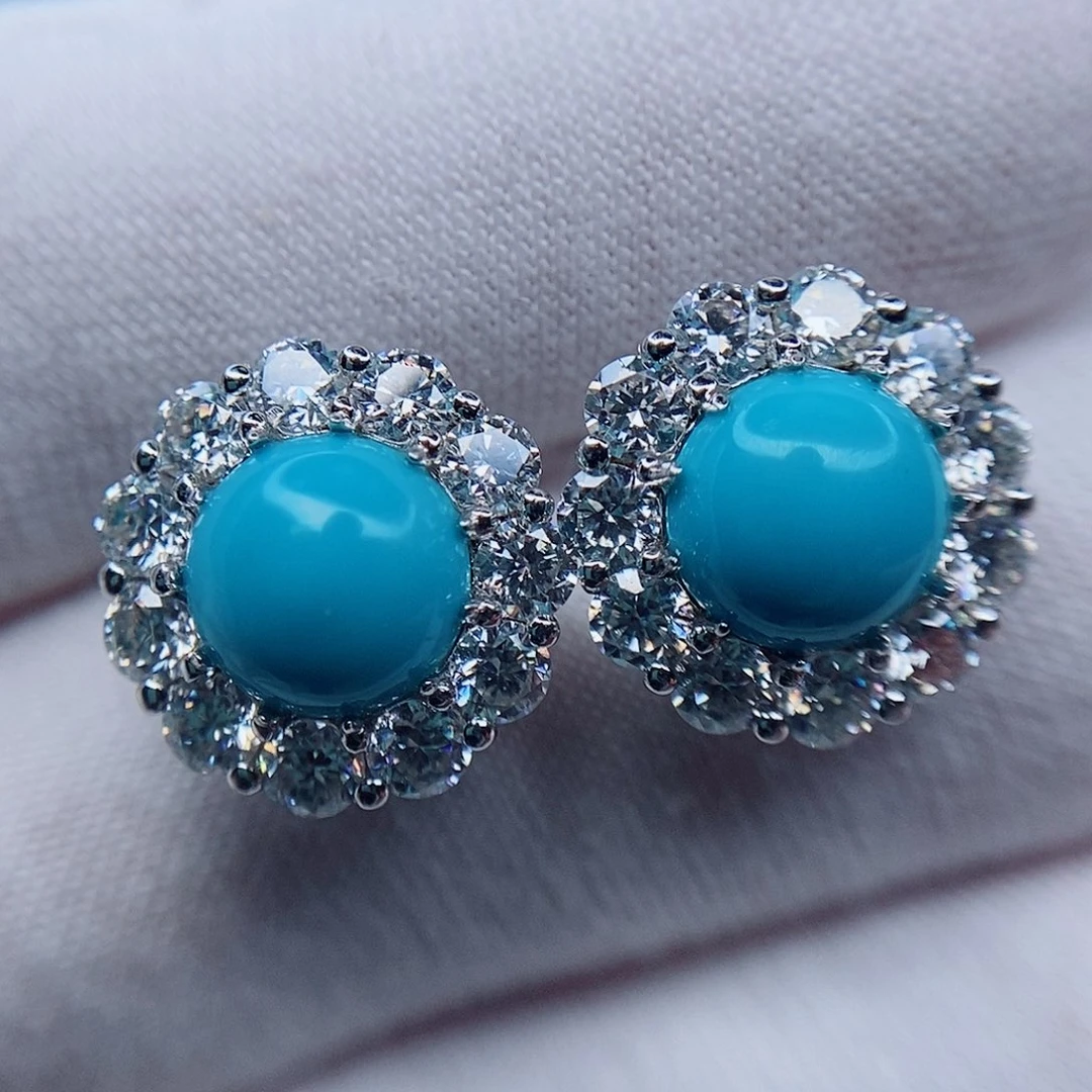绿松石耳钉银S925镶嵌