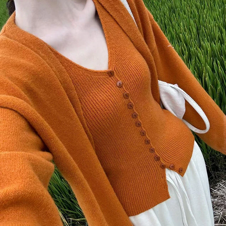2025新款女吊带背心两件套秋冬松弛感慵懒风针织外套毛衣时尚套装