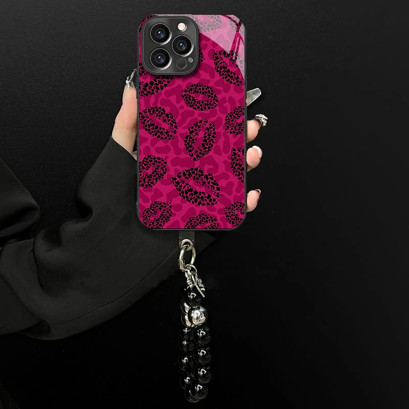 适用于苹果/oppo/华为/vivo/小米复古唇印电镀玻璃手链防摔手机壳