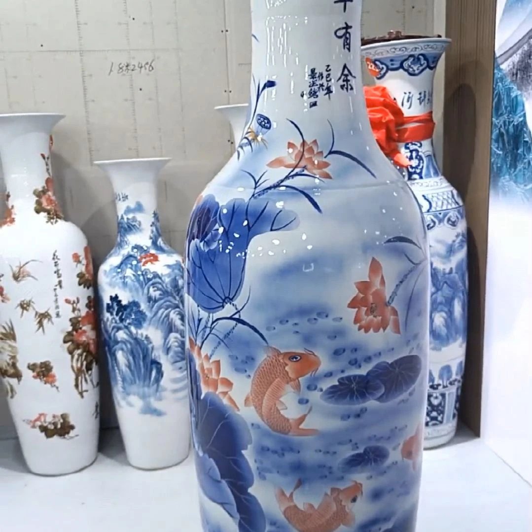 瓶景德镇落地花瓶一米8手绘一对