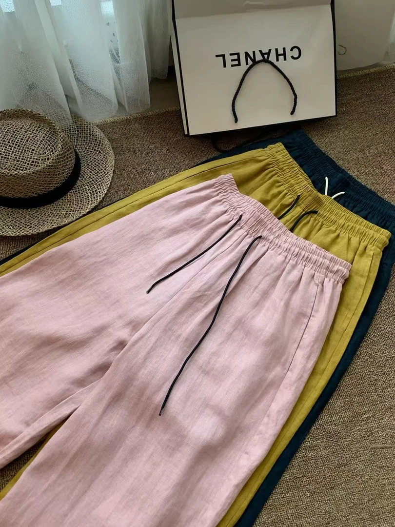 WEN 25新款纯色极简风松紧腰抽绳休闲长裤WWK0351