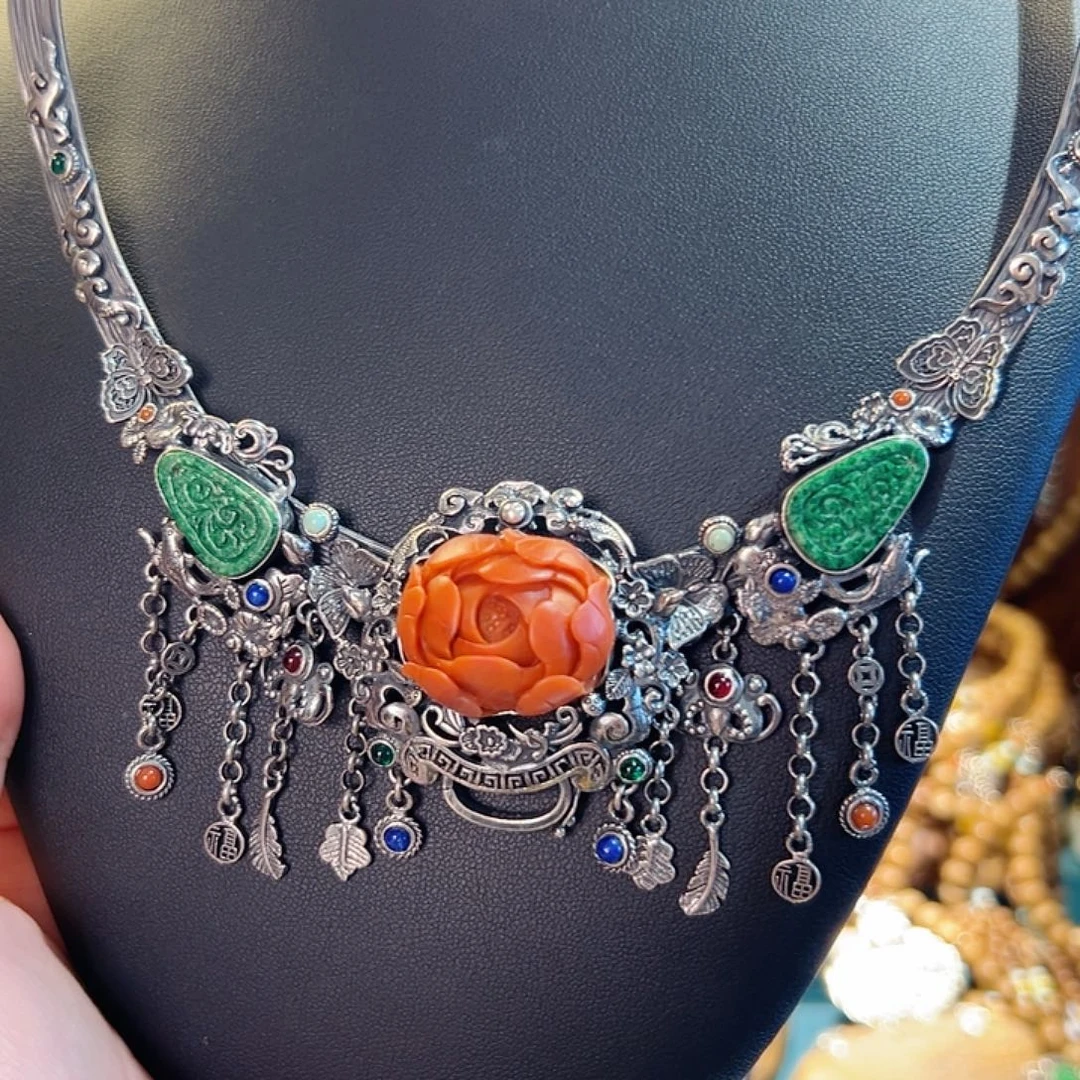 翡翠银S925镶嵌颈饰国风