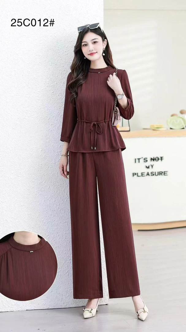 012#时尚气质极简风洋气高贵显瘦奢风秋季长袖阔腿两件套套装