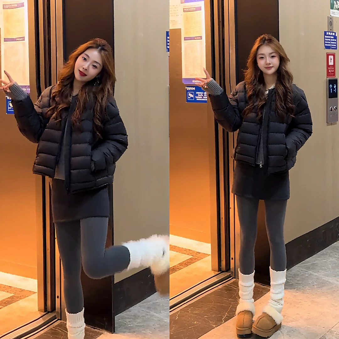 韩系穿搭套装女2025冬季新款修身打底衫保暖外套休闲短裙三件套潮