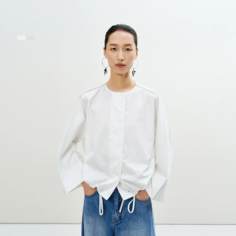 【商场同款】LESS2025夏新款圆领抽绳连肩袖衬衫上衣女2P4211930