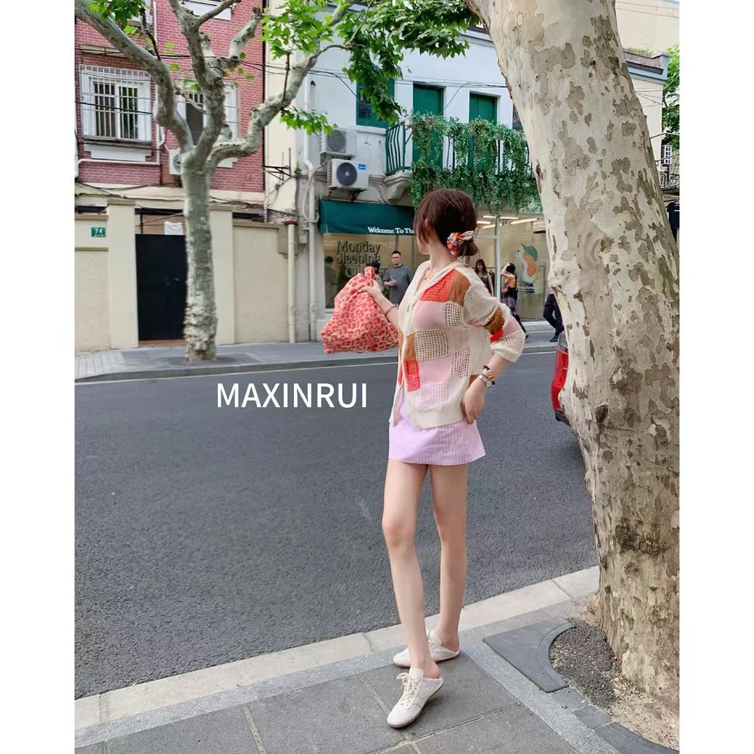 MAXINRUI 【必入防晒】25ss针织镂空钩花工艺开衫R8191