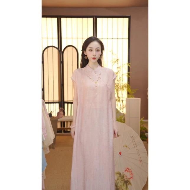 2025新中式改良中式斜襟春夏季女装宽松连衣裙FB2504195