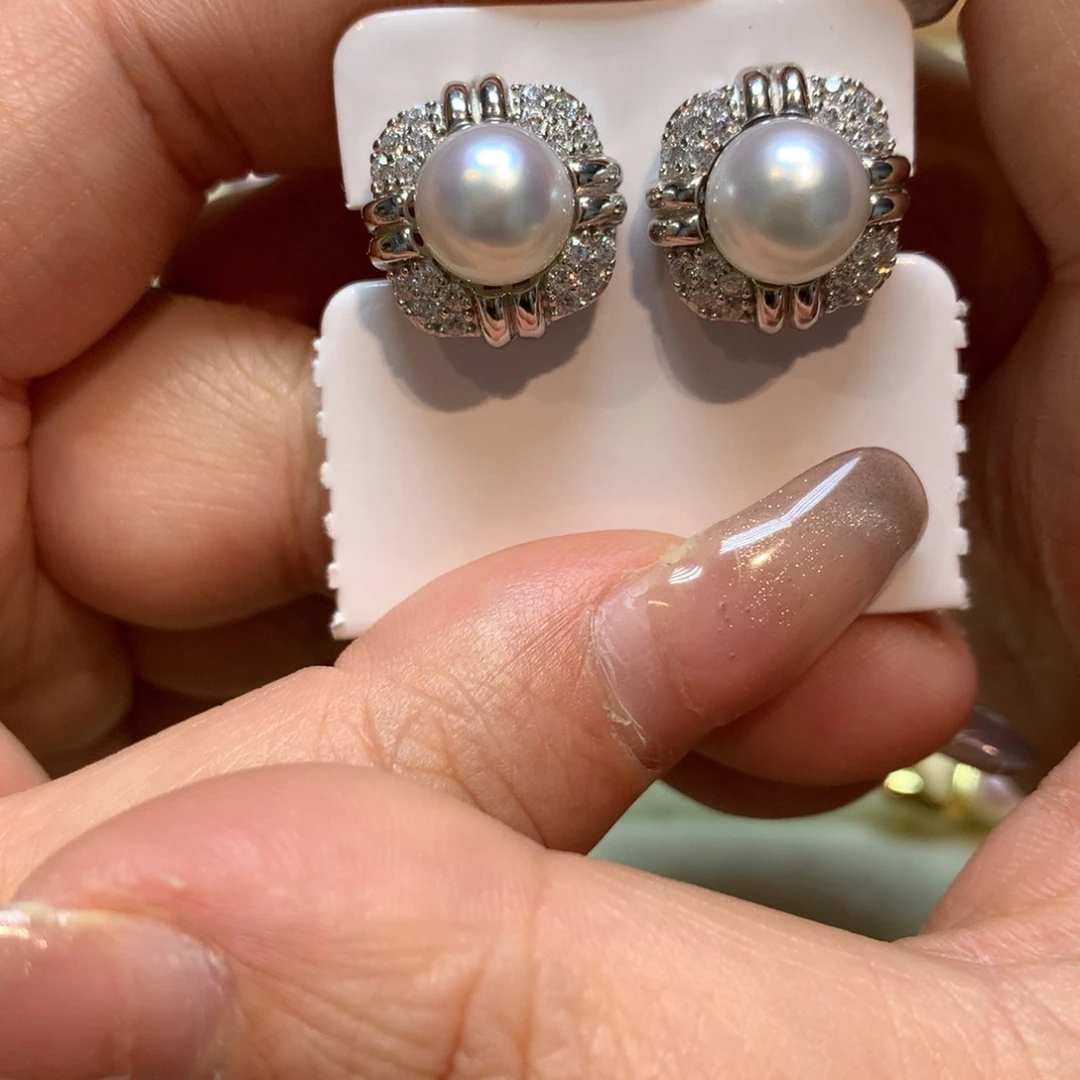 海水珍珠耳饰银S925镶嵌