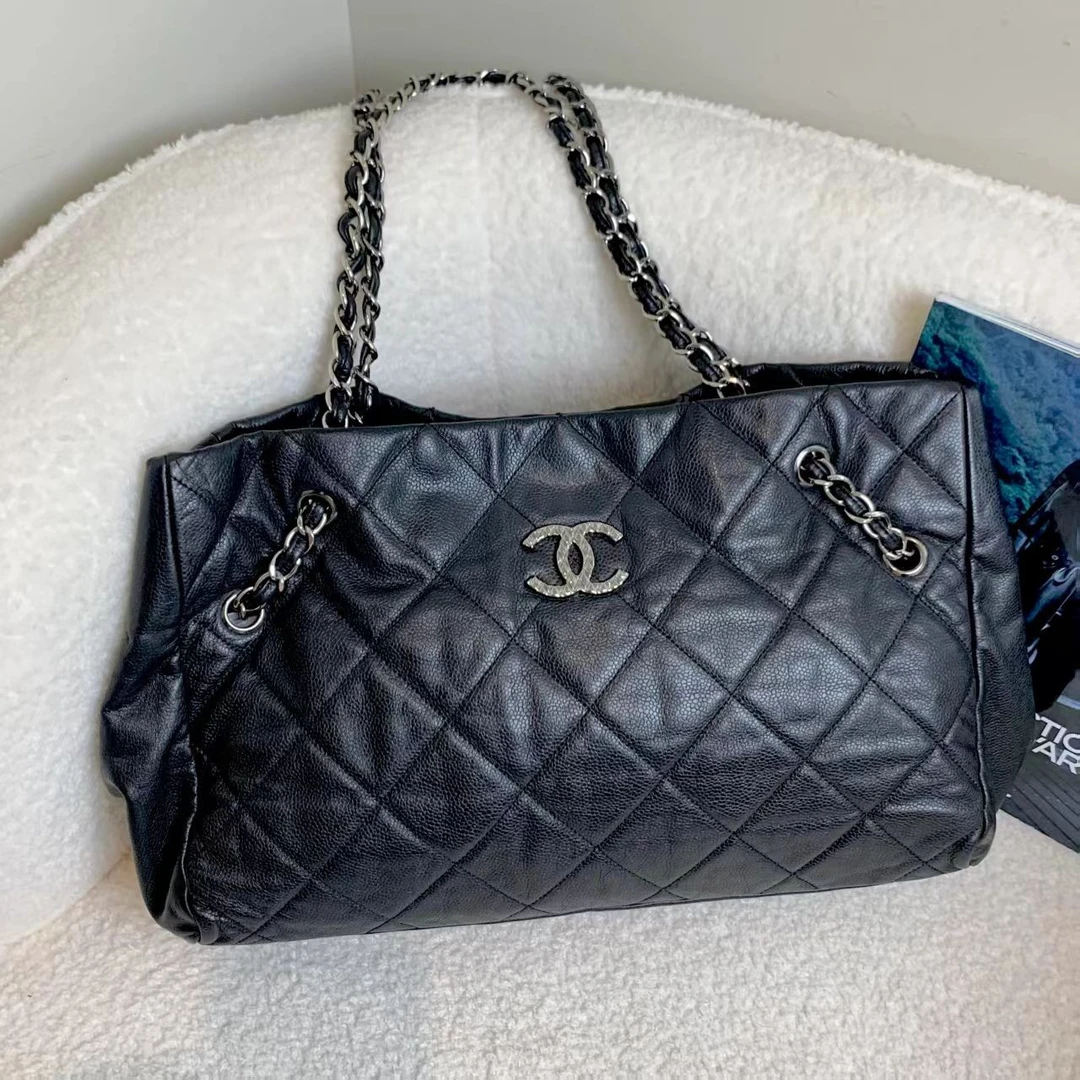 95新 Chanel/香奈儿 壹臻/黑银牛tote 13开 15032341