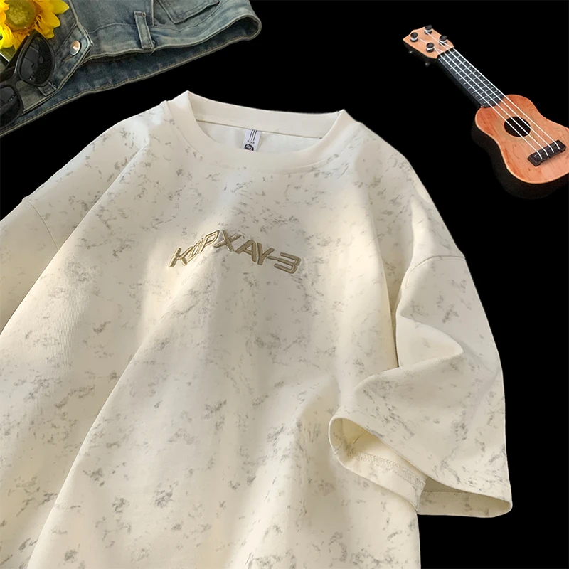 脏脏刺绣短袖t恤男夏季重磅宽松美式半袖衣服青少年潮牌潮流体恤