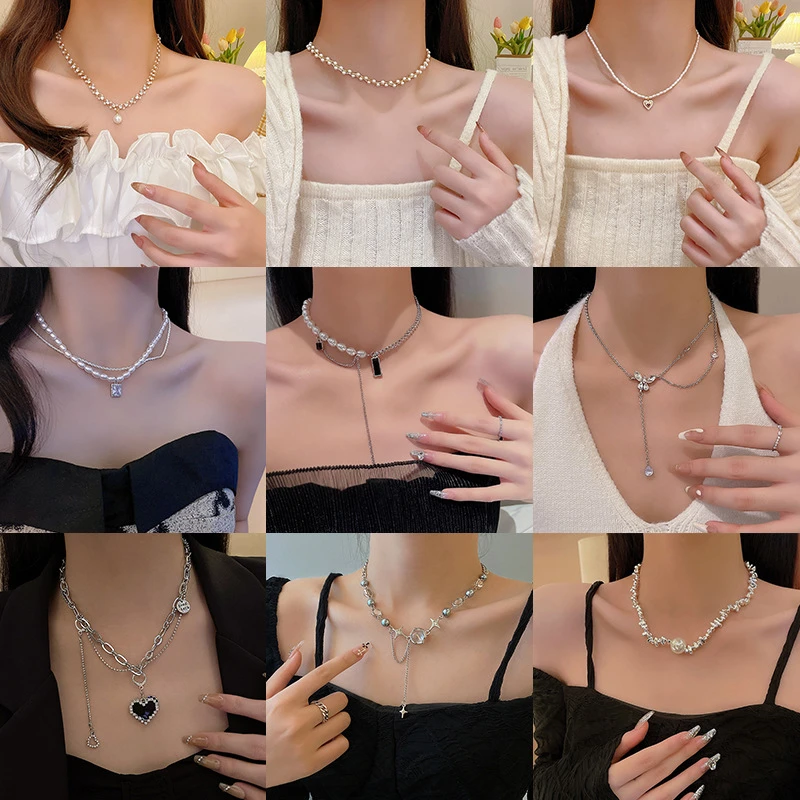 钛钢铅玻璃项链 韩国新款ins潮钛钢珍珠辣妹风长款毛衣链高级感百