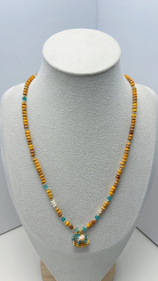 非金属陶瓷项链 天然石项链 新款木马蓝色轻奢项链高级多巴胺