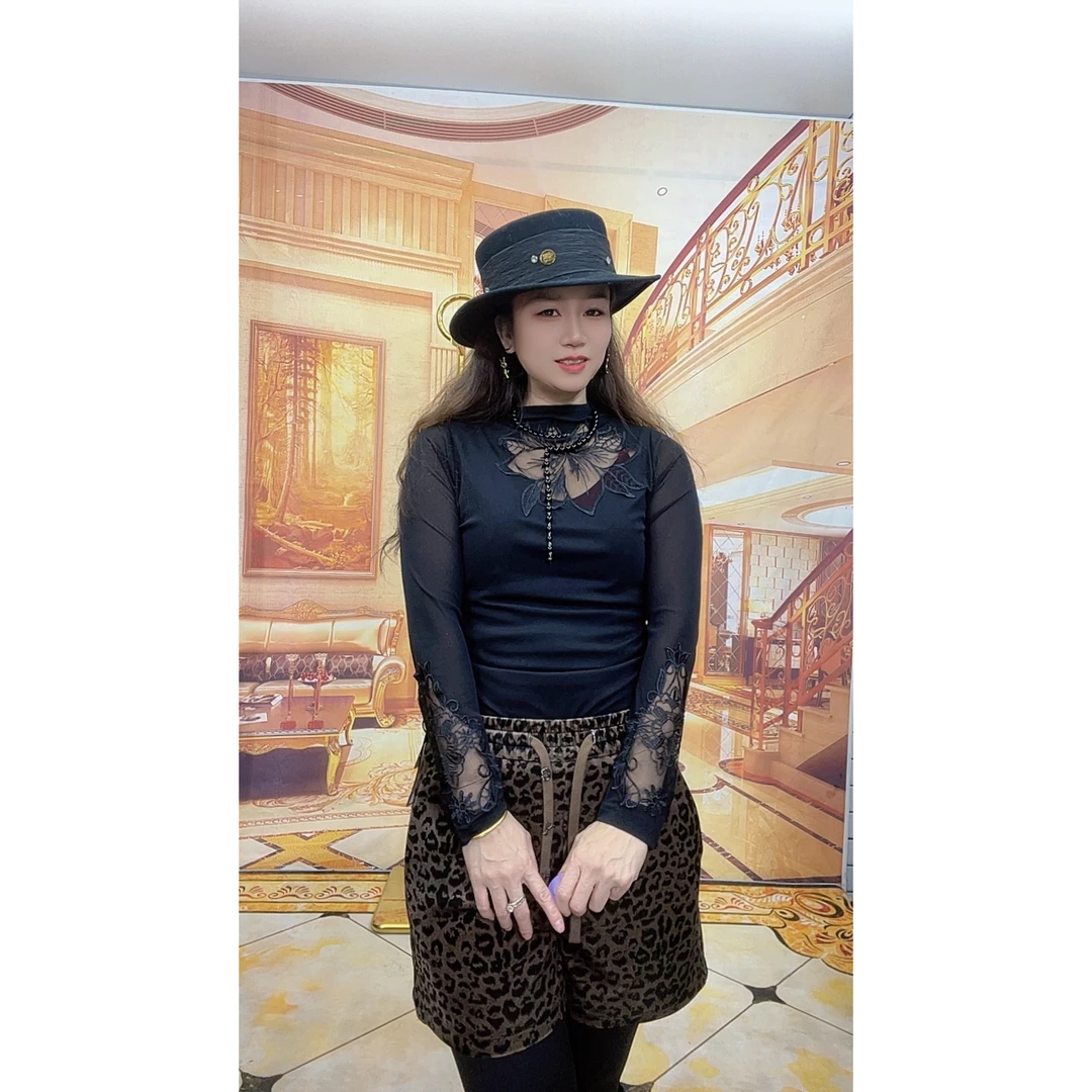 33326时尚蕾丝加绒加厚修身打底衫网纱女长袖