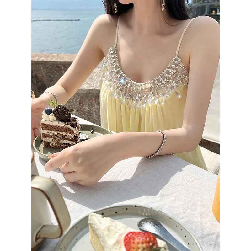 bear熊熊屋【仙光溢彩】美神降临纯手工缝制63颗水滴丝绒吊带长裙