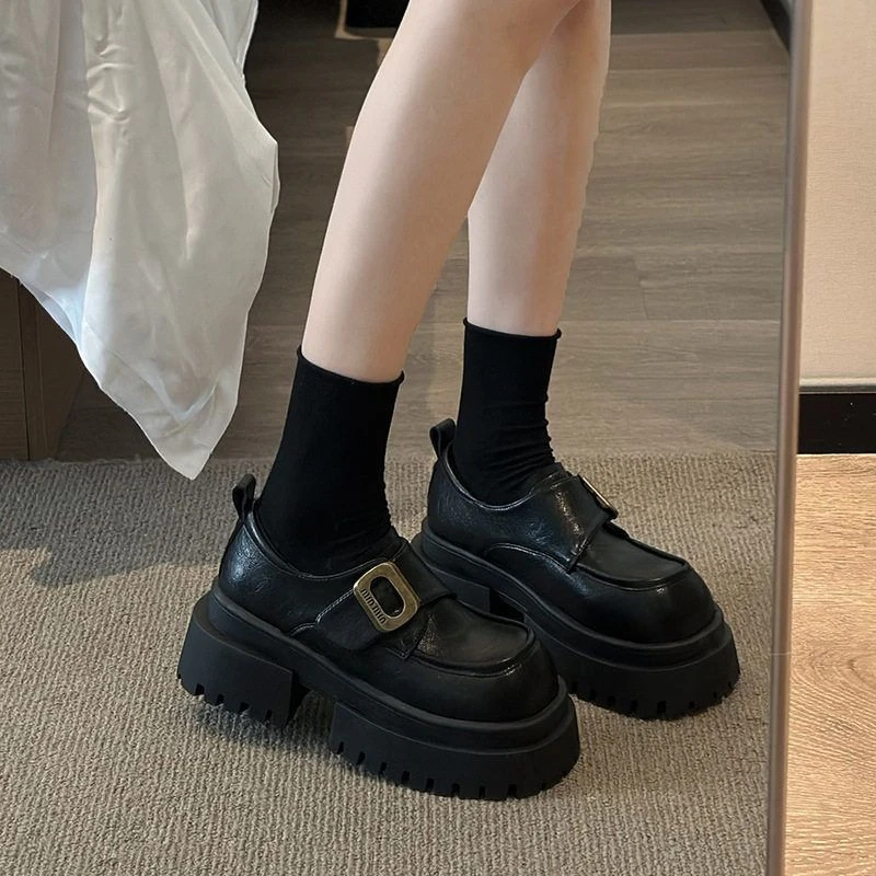 厚底增高乐福鞋女款2025年春季新款英伦风黑色小皮鞋单鞋子