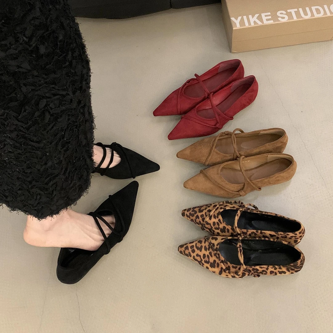 法式内增高尖头豹纹单鞋女鞋子2025新款春秋季配裙子晚晚玛丽珍鞋