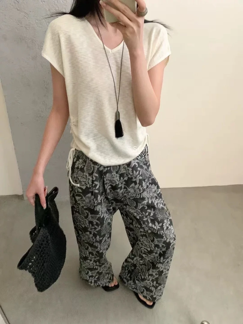 /抽绳瘦瘦衣/纸片人V领包肩小飞袖高弹修身针织衫 衣长52 95226