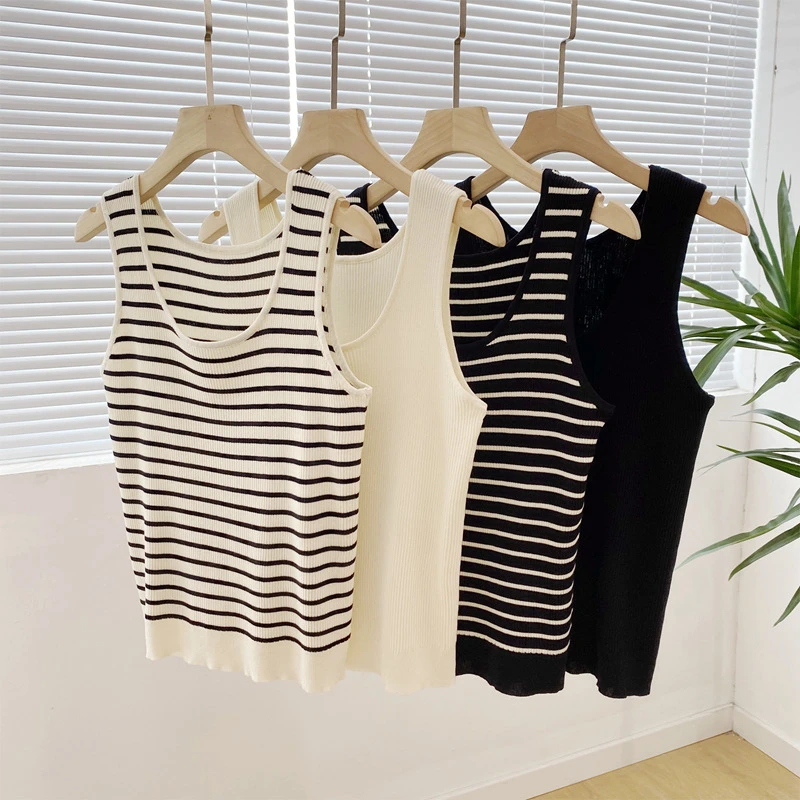 3287坑条纹路针织背心圆领韩版薄款无袖吊带柔软弹性大