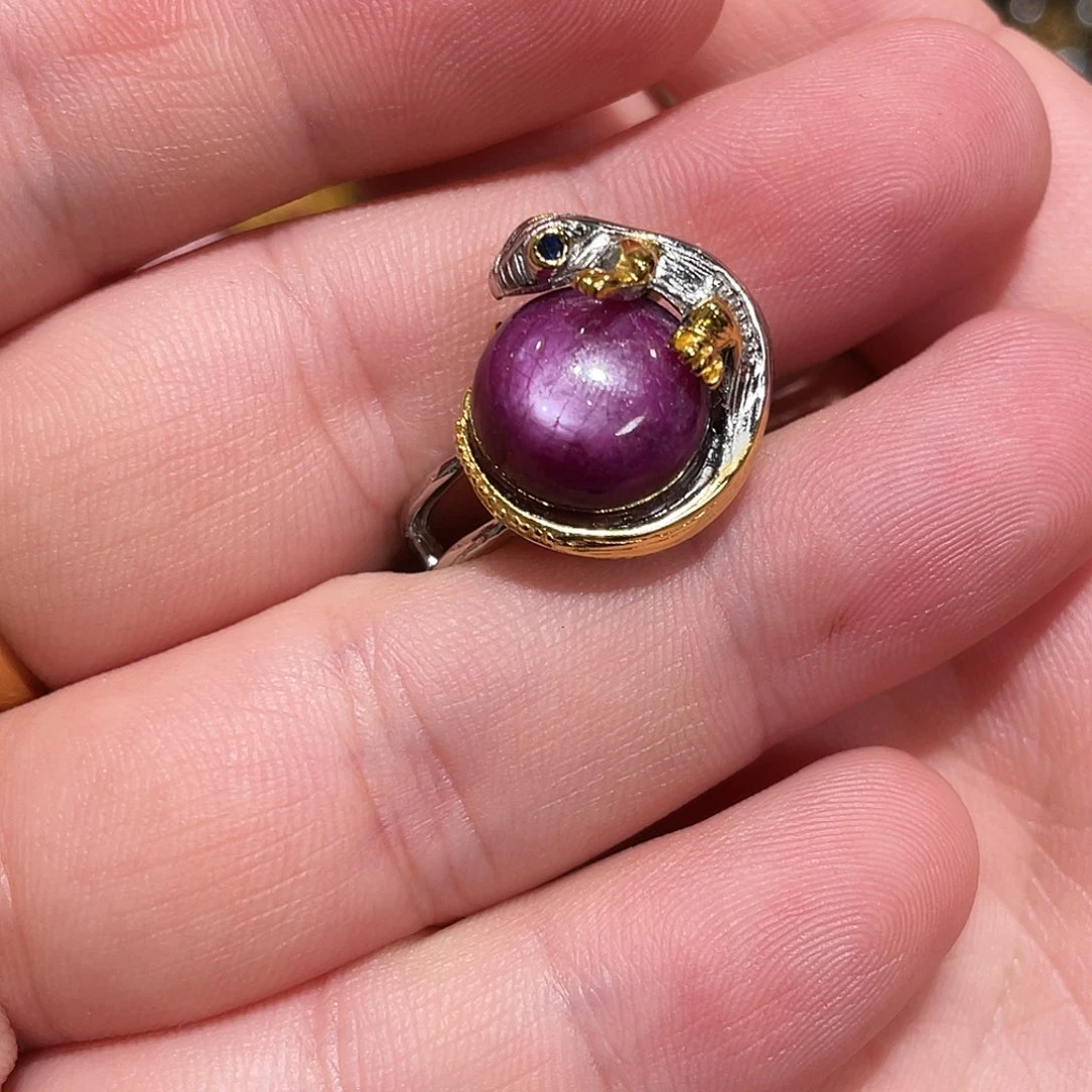 红宝石戒指银S925镀金镶嵌