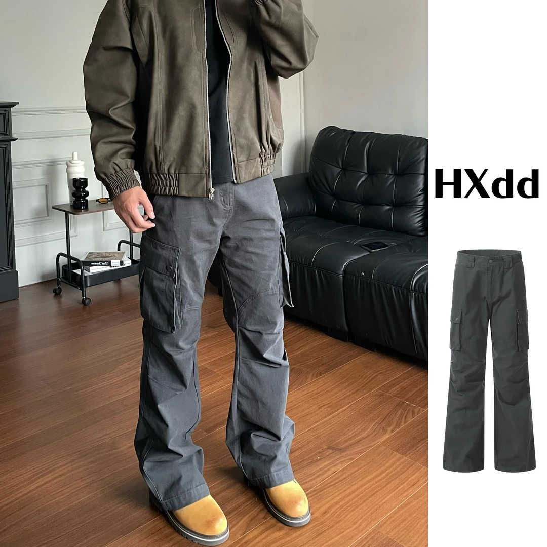 黑熊美式高街硬挺大口袋痞帅工装微喇牛仔显瘦休闲褶皱男长裤0088