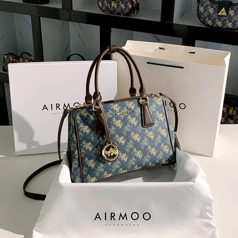 AIRMOO/艾姆轻奢真皮包包女士大容量斜挎包百搭通勤手提托特包