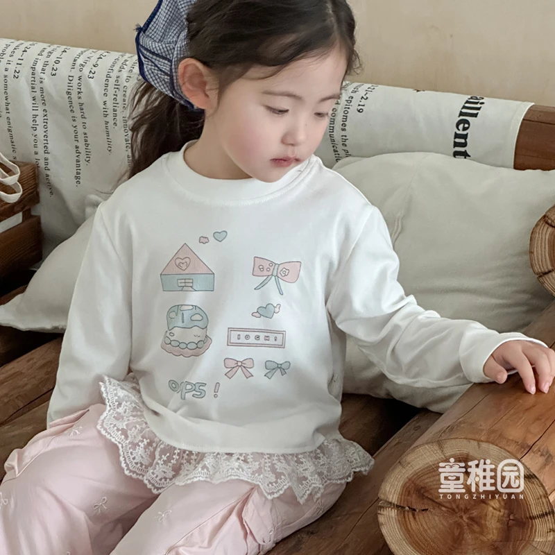 女童打底衫春秋卡通圆领长袖T恤韩版宝宝洋气百搭休闲欧若风童装