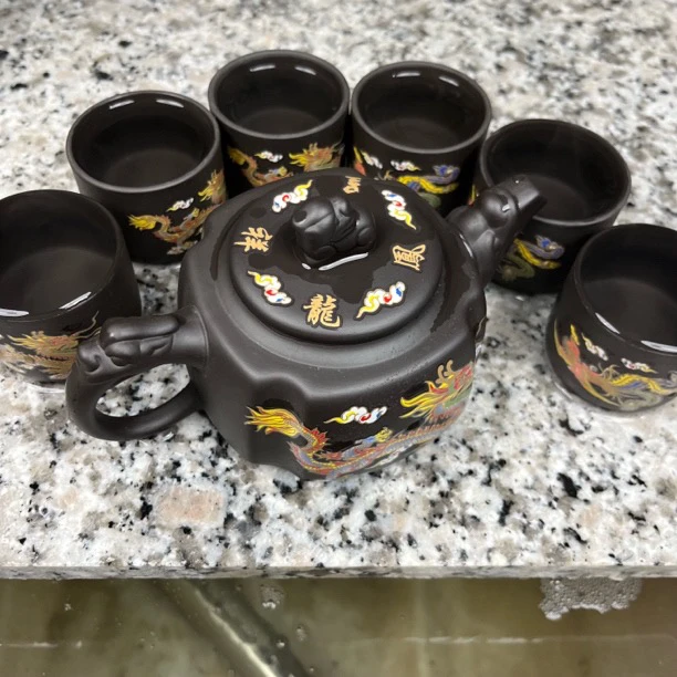 四方龙凤一壶六杯变色凤鸣七件套