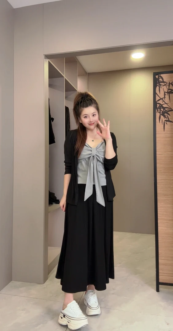 【婷婷】2025秋季新款洋气减龄25803蝴蝶结三件套