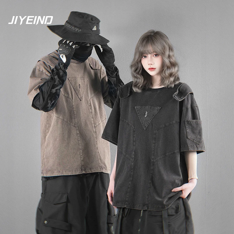 JIYEIND原创废土风水洗短袖男夏季纯棉圆领透气吸汗纯色体恤T恤