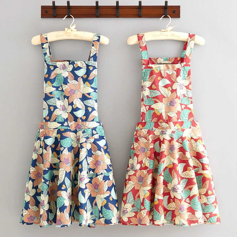 小清新帆布围裙厨房家用耐磨洋气做饭围腰女士奶茶烘焙餐饮工作服