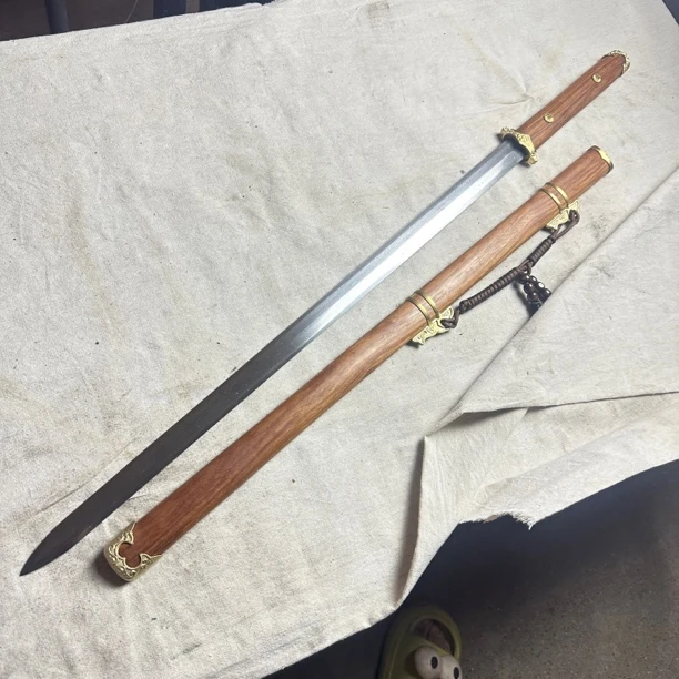 龙泉昊天宝剑经典唐剑八面花纹钢酸枝木铜装未开刃