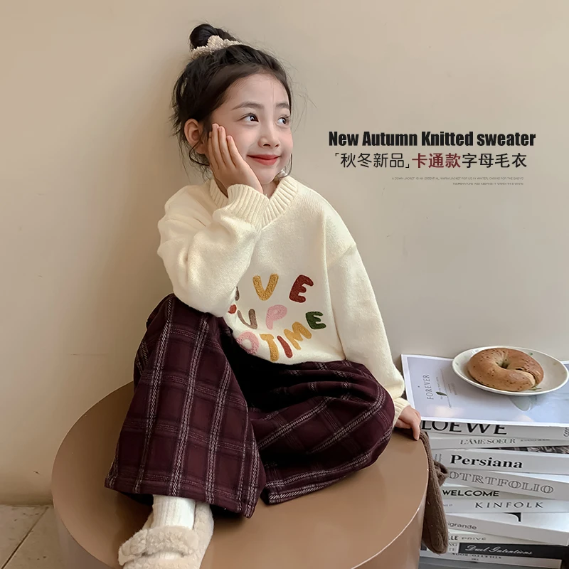 女童毛衣秋冬2024新款儿童冬季字母针织上衣洋气时髦加厚冬装-YGG