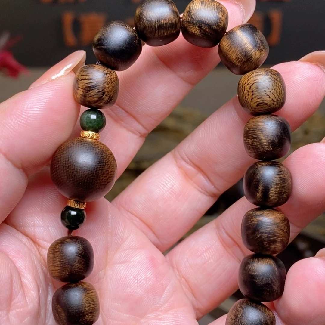 沉香手串越南芽庄白棋楠瘤疤1.0➕绿棋楠瘤疤单珠